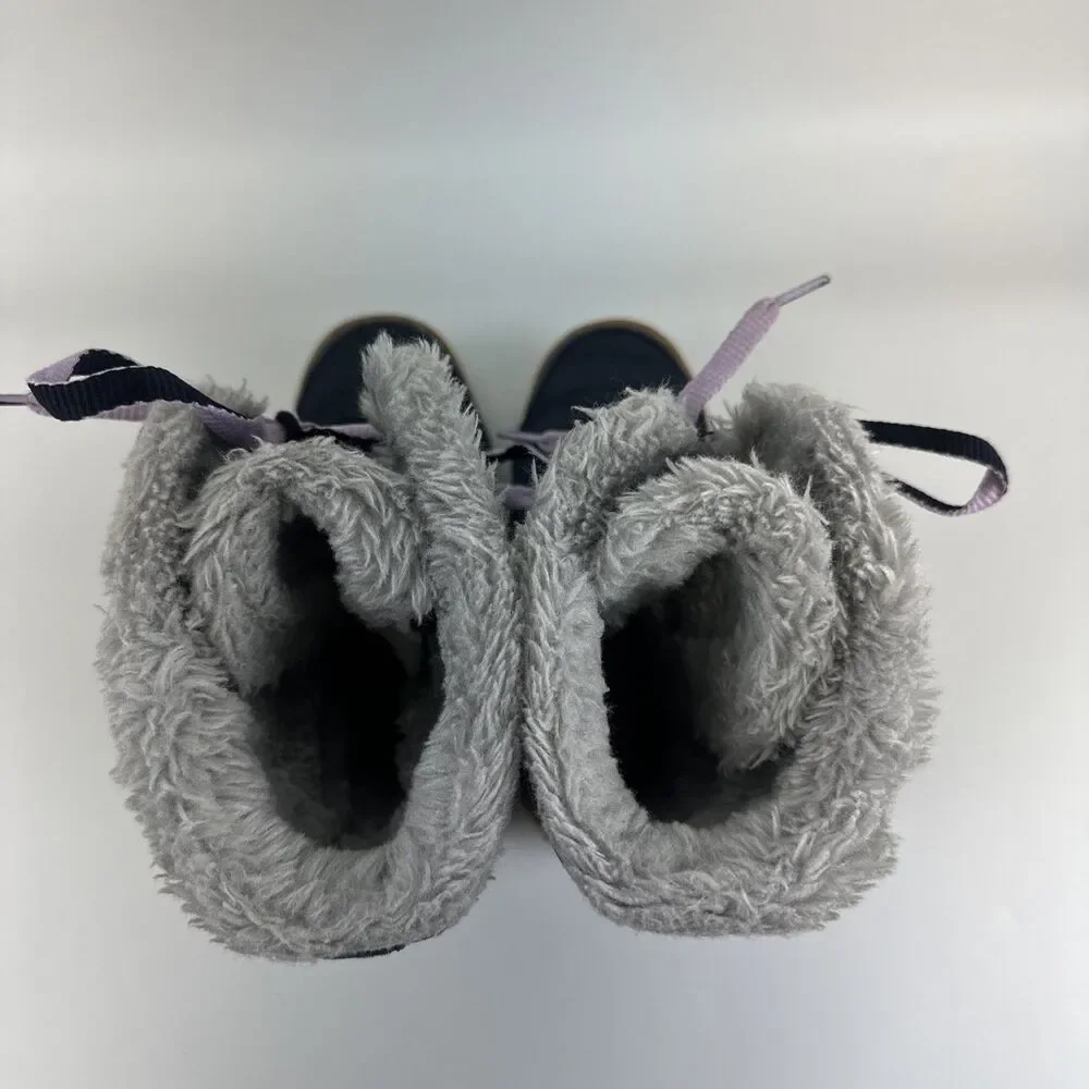 Columbia Mid II Print Omni Heat Boot Navy Blue Lace Up Purple Faux Fur Girls 1